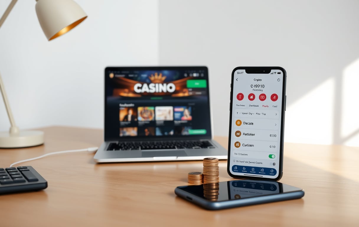 En oversikt over casino med lavt innskudd, med mynter og kryptobetaling.