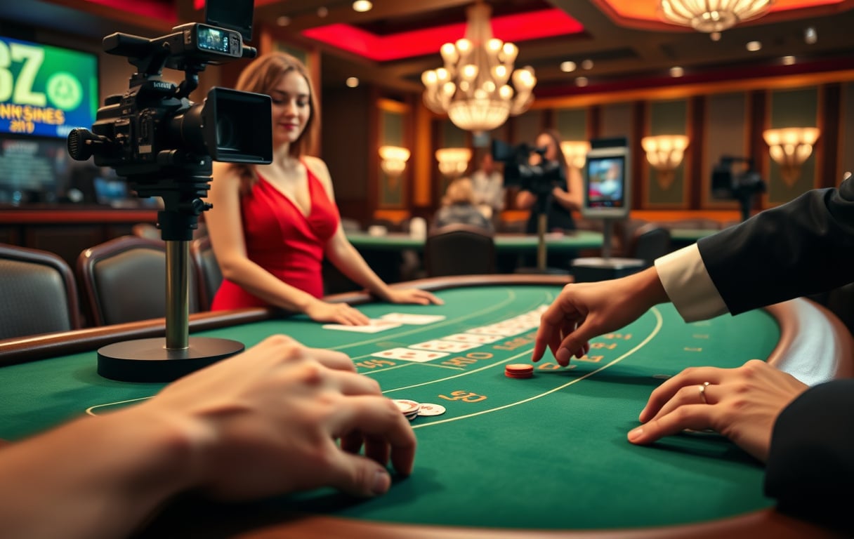 Live casino med ekte dealer og blackjack-bord, direktesending i HD-kvalitet